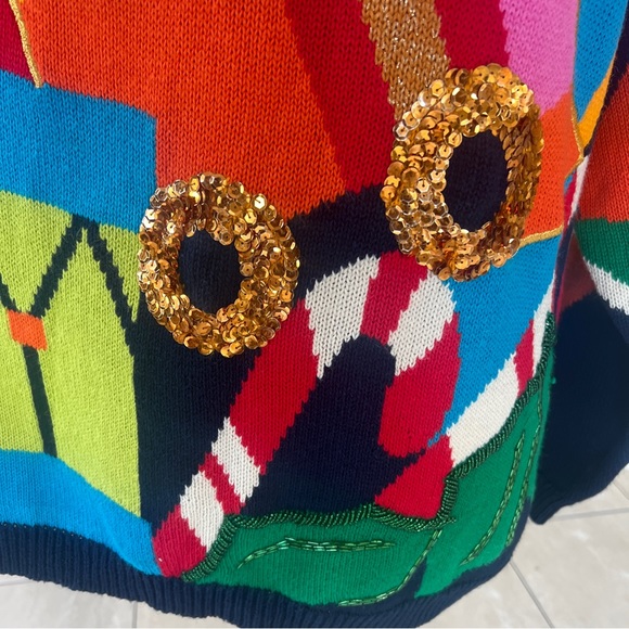 I.B. DIFFUSION SPORT CHRISTMAS SWEATER VINTAGE SEQUENCE RARE FIND WOMENS LARGE - Picture 9 of 16